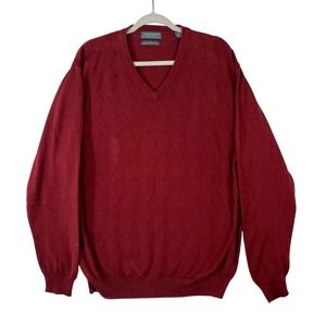 Lyle & Scott Scotland Mens Large Burgundy Textured Argyle V-Neck Cotton Sweater